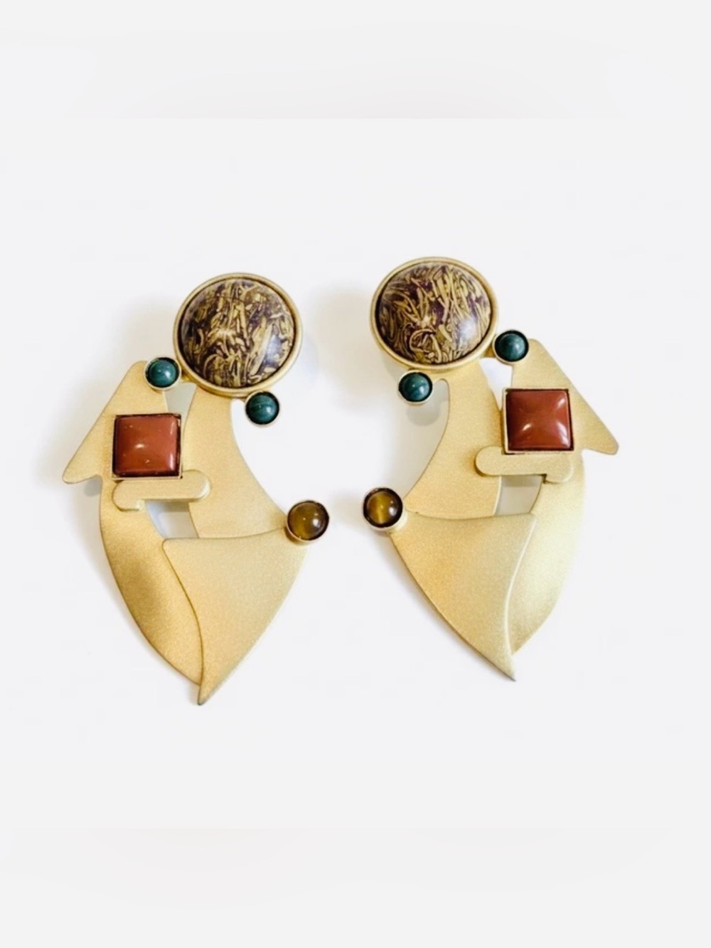 Vintage Gale Rothstein Modernist Abstract Multi-Gemstone Earrings
